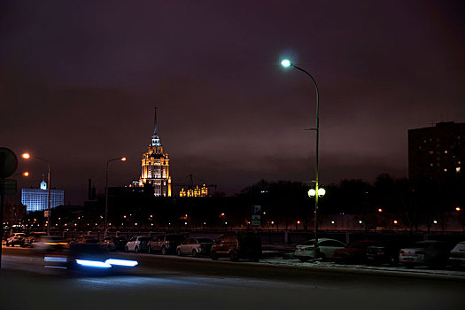 夜晚,风景,远眺,莫斯科,摩天大楼