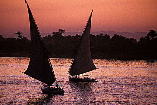 非洲,埃及,路克索神庙,三桅小帆船,尼罗河