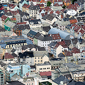 俯拍,住宅区,卑尔根,挪威