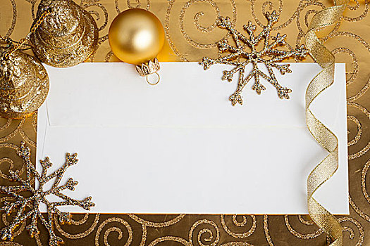 白纸,卡片,框架,圣诞树装饰,金色