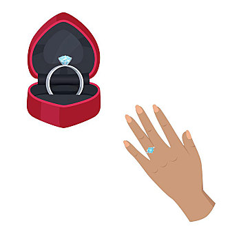 订婚戒指,收件箱,插画,银,蓝色,钻石,打开,红色,盒子,隔绝,矢量,白色背景,背景