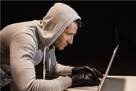 男人,帽子,外套,黑客攻击,笔记本电脑
