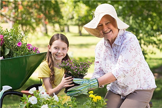 高兴,祖母,孙女,园艺