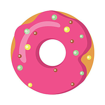 甜食,油炸圈饼,粉色,洒料,隔绝,白色背景,简单,卡通,设计,彩色,小球,巨大,美味,甜甜圈,大,圆,洞,室内,绿色,黄色,泡泡,矢量,插画