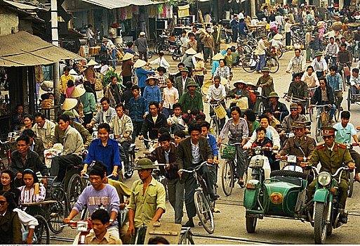 俯视,拥挤,街道,河内,越南