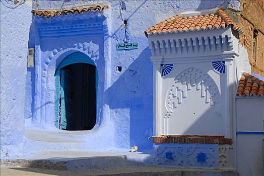 发光,蓝色,大门,靠近,喷泉,麦地那,舍夫沙万,摩洛哥