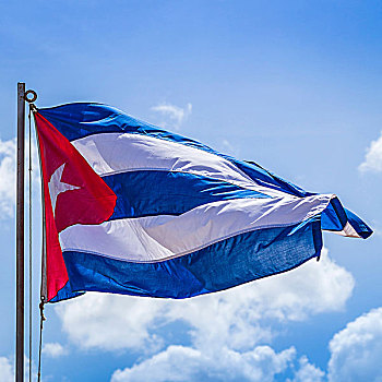 国旗,古巴,捕获,飘动,温暖,加勒比,微风,哈瓦那