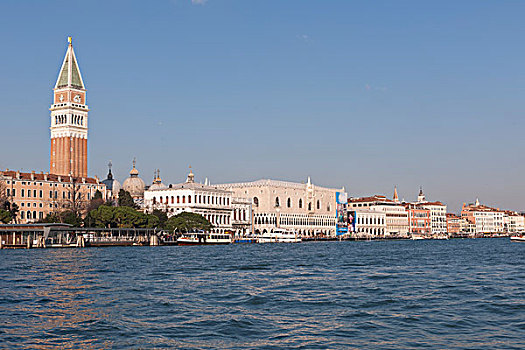 汽艇,停止,钟楼,宫殿,威尼斯,威尼托,意大利,南欧