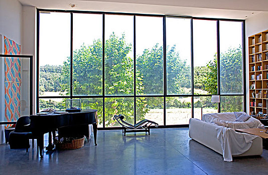 客厅,钢琴,高,窗户,普罗旺斯,法国