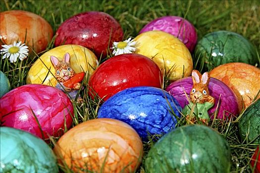 彩色,复活节彩蛋,兔子,草