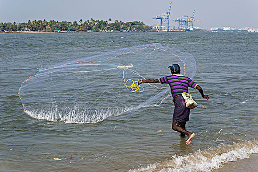 渔民,投掷,网络,港口,高知,喀拉拉,印度,亚洲