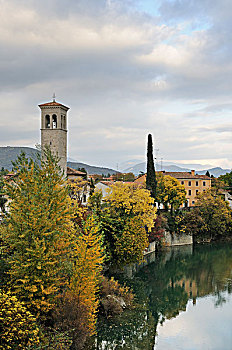 河,桥,秋天,彩色,意大利,欧洲