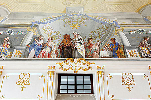 天花板,壁画,婚礼,鲁道夫,翼,教堂,瓦绍,莫斯托格,区域,下奥地利州,奥地利,欧洲