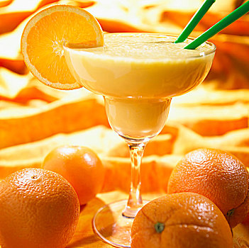 橙子,冰沙,高脚杯,橘子
