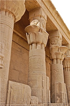 柱子,哈索尔,头部,女神,菲莱岛,庙宇,埃及