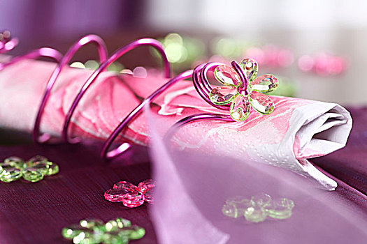粉色,餐巾,折叠,餐巾环,小,花