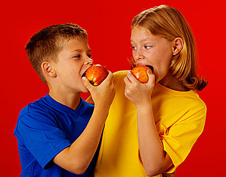 孩子,吃,苹果
