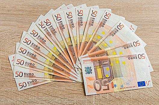 50欧元,货币,木质背景