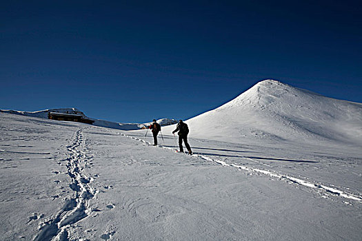 雪鞋,远足者,走,向上,山,冬天,山谷,瑞士,欧洲