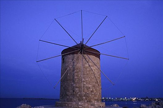 风车,靠近,港口,罗德岛,希腊