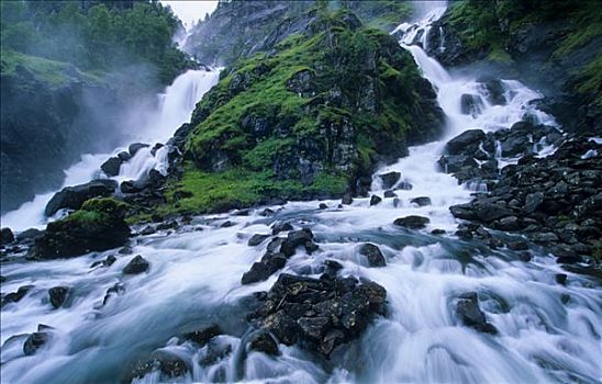 瀑布,霍达兰,挪威,斯堪的纳维亚