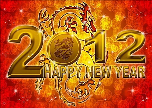 新年快乐,金色,中国龙,插画