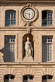 法国,勃艮第,宫殿,远眺,市政厅,雕塑,钟表,标语