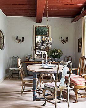 木桌子,瑞典,椅子,法国,镜子,高处,老式,餐具柜