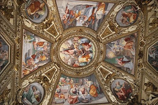 天花板,绘画,圣玛丽亚教堂,特拉斯特维莱,老城,罗马,意大利,欧洲
