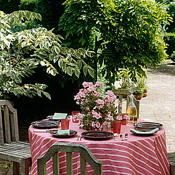 红色,白色,花园桌,即兴,午餐