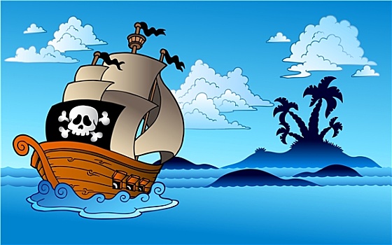 海盗船,岛屿,剪影