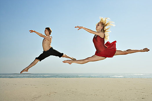 舞者,跳跃,海滩