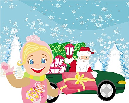 圣诞老人,驾驶,汽车,圣诞礼物