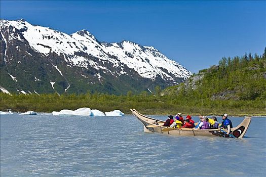 独木舟,冰河,山谷,阿拉斯加,夏天