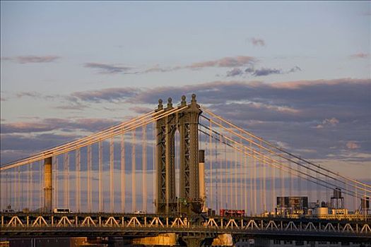 云,上方,吊桥,曼哈顿大桥,曼哈顿,纽约,美国