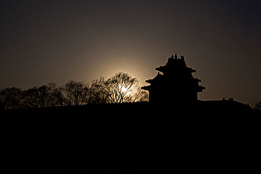 北京,故宫,角楼,落日,辉煌,神秘,建筑,遗产,皇宫,天空