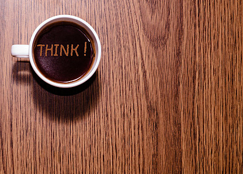 铭刻,思考,咖啡杯,木桌子
