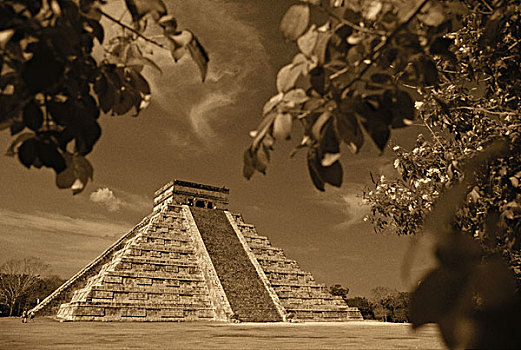墨西哥,尤卡坦半岛,奇琴伊察,风景,卡斯蒂略金字塔,金字塔,大幅,尺寸
