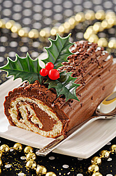 圣诞节,巧克力,原木,蛋糕