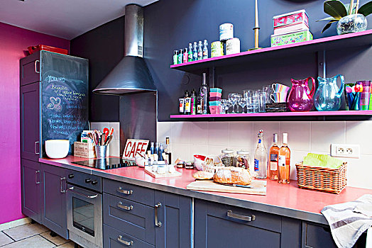 暗色,厨房操作台,粉色,仰视,深粉色,架子