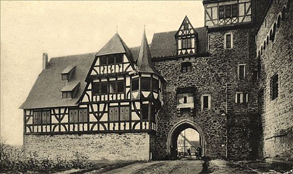 历史,明信片,城堡,贝尔吉施地区,德国
