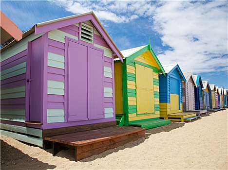 彩色,海滩小屋