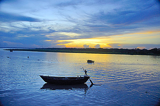 日落,河,孟加拉,九月,2006年
