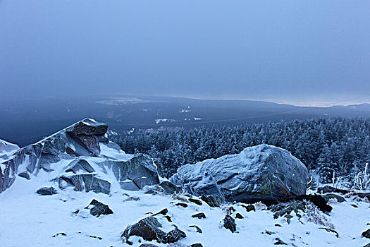 悬崖,冬天,雪,风景,云,哈尔茨山,中心,德国