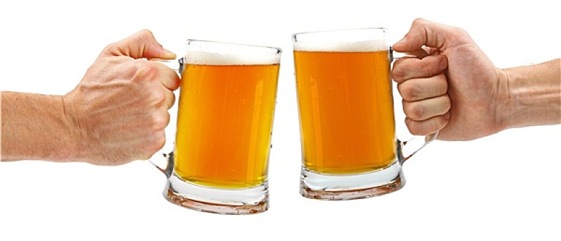 干杯,两个,玻璃杯,啤酒杯,隔绝,白色背景