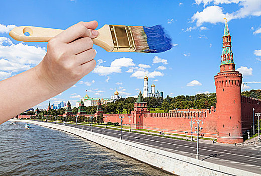 上油漆,颜料,蓝天,上方,莫斯科,克里姆林宫