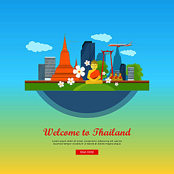泰国,旅游,海报,设计,魅力,地标,旅行,构图,著名地标建筑,网站,模版