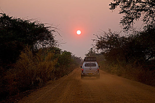 四轮驱动,交通工具,驾驶,无限,日落,赞比亚,非洲