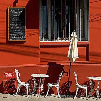 椅子,桌子,露天咖啡馆,瓦尔帕莱索,智利