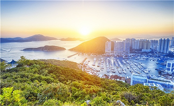 香港,漂亮,日落